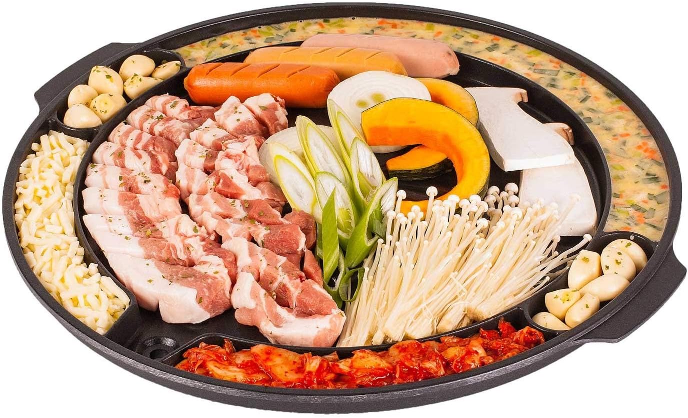 COOKKING - Master Grill Pan, Korean Traditional BBQ Grill Pan - Stovetop Nonstick Indoor\/Outdoor Smokeless BBQ Cast Aluminum Grill Pan