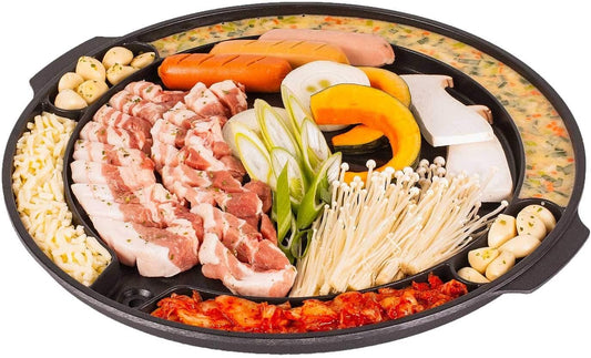 COOKKING - Master Grill Pan, Korean Traditional BBQ Grill Pan - Stovetop Nonstick Indoor\/Outdoor Smokeless BBQ Cast Aluminum Grill Pan