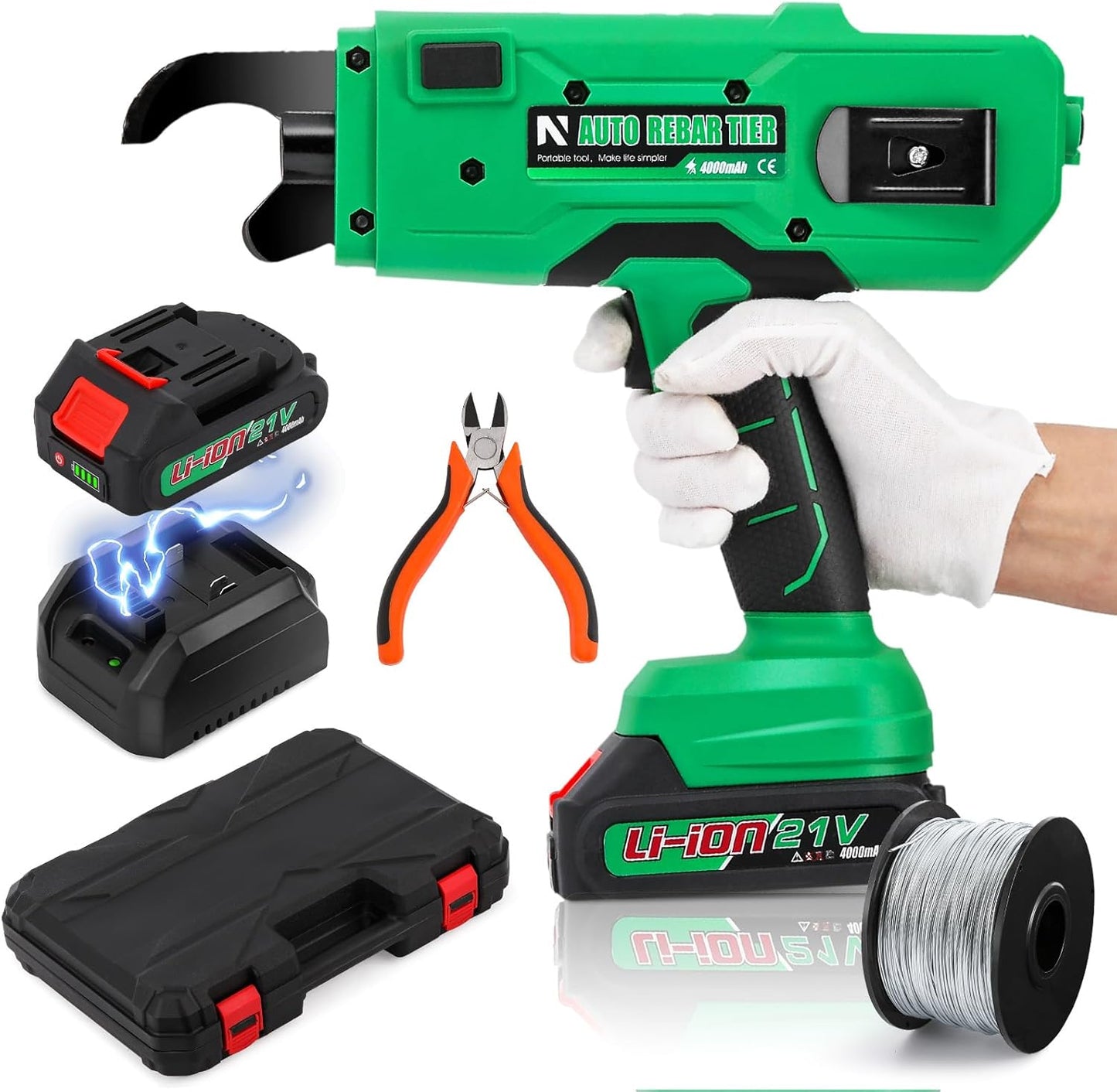 NEWTRY Cordless Rebar Tie Automatic Rebar Tying Gun Portable Steel Tie Tool with 2pcs 2000mAh Rechargeable Batteries for φ0.3"-1.33" Rebar