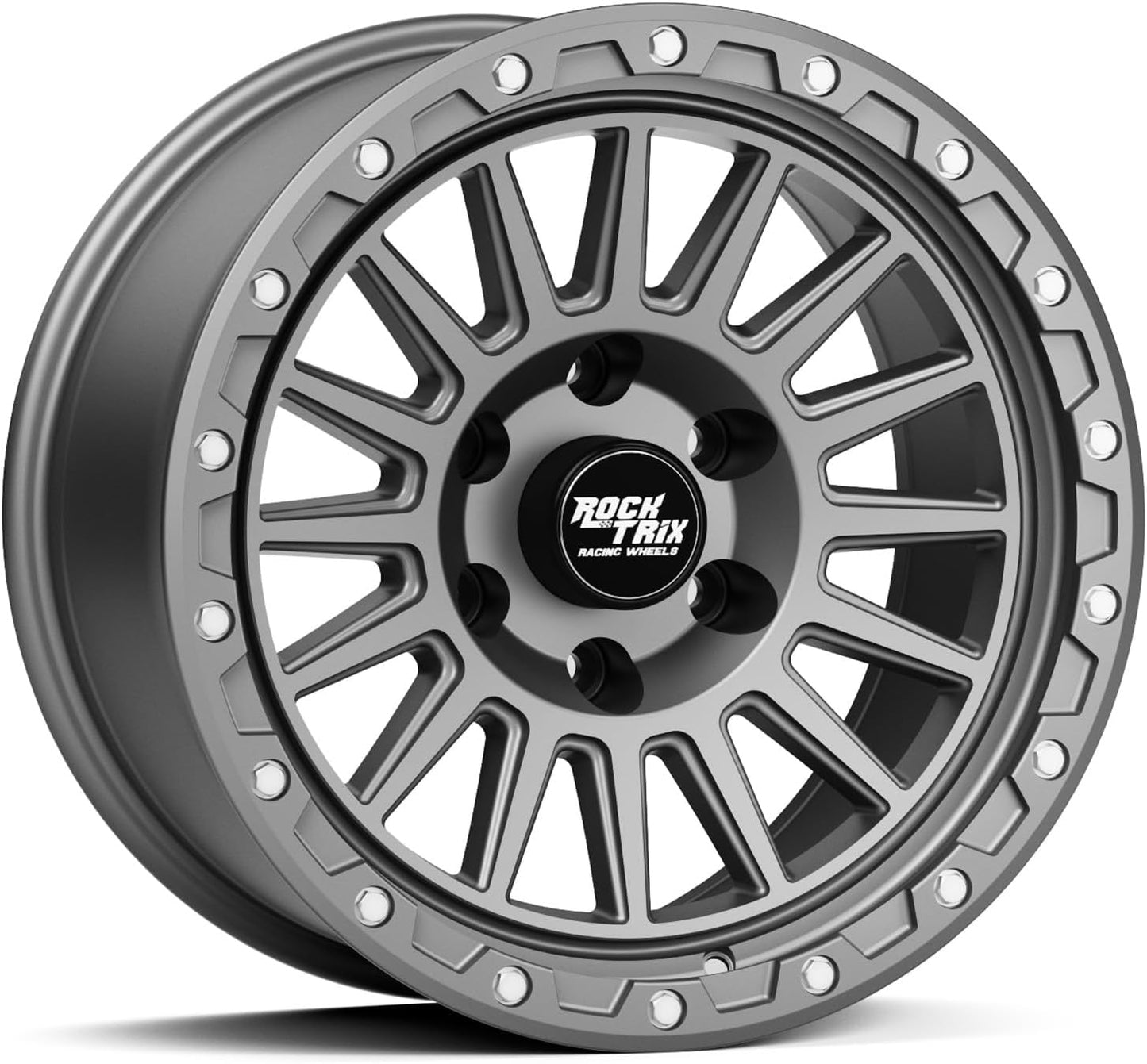RockTrix RT113 17 inch Wheel Compatible with Chevrolet Colorado Silverado 1500 6x5.5" (6x139.7) Bolt Pattern, 17x9 (-12 Offset, 4.5 Backspace) Also Fits GMC Canyon Sierra 1500, Gunmetal