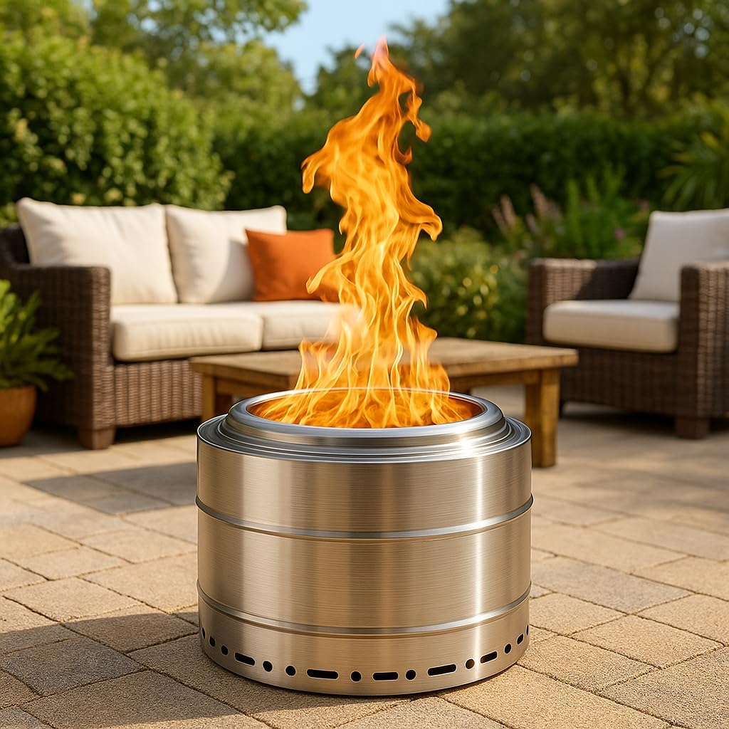 SURESTOVE Smokeless Fire Pit 19 Inch for Outdoor Wood Burning, Stainless Steel Portable Firepit with Ash Pan, Low Smoke Patio Bonfire for Camping, Backyard, Picnic, Deck Use