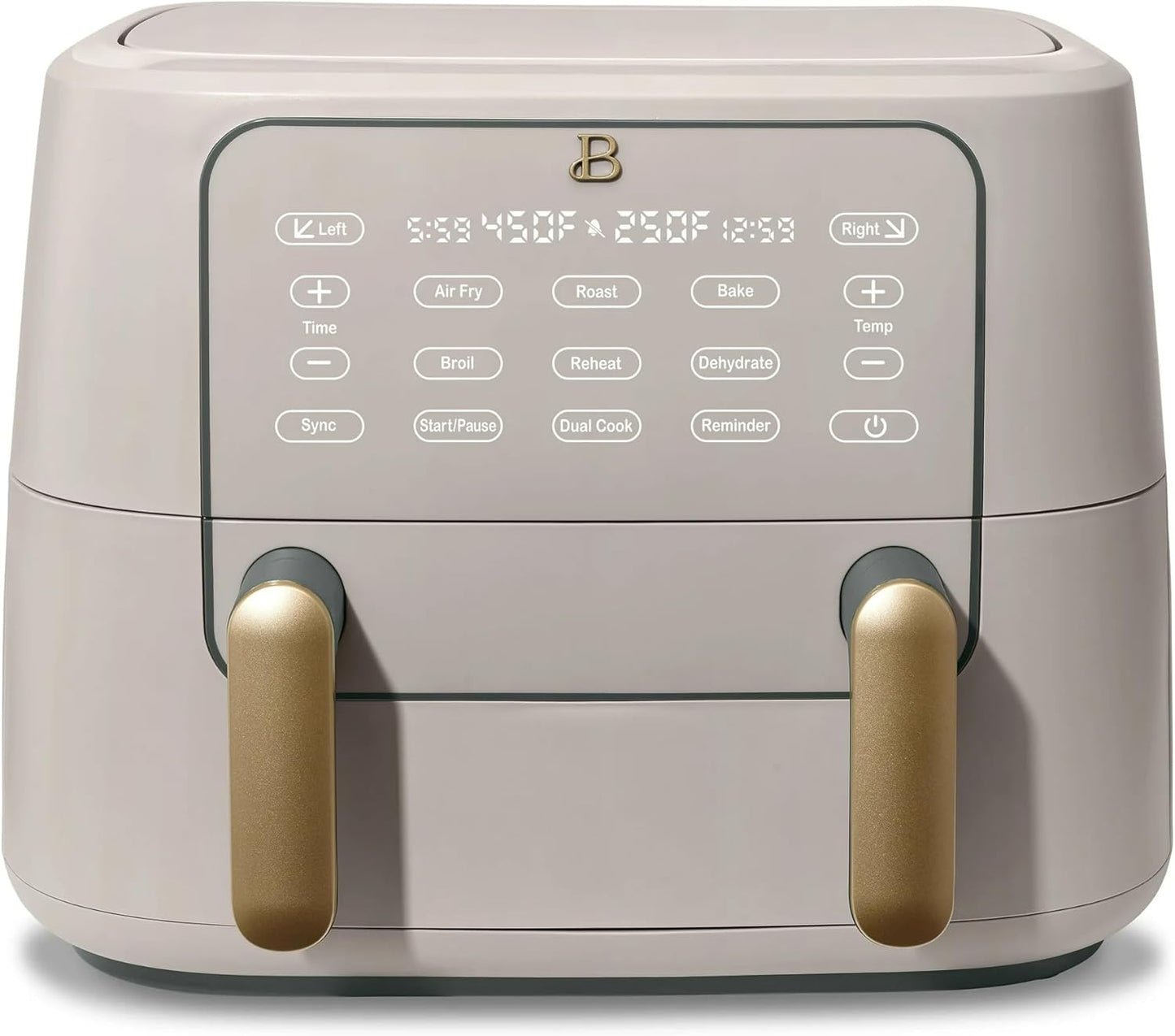 9-Quart Dual Zone Air Fryer Exclusive with Divider & Crisper Trays, Digital Touchscreen for 2-in-1 Cooking By Drew Barrymoree (Porcini Taupe)