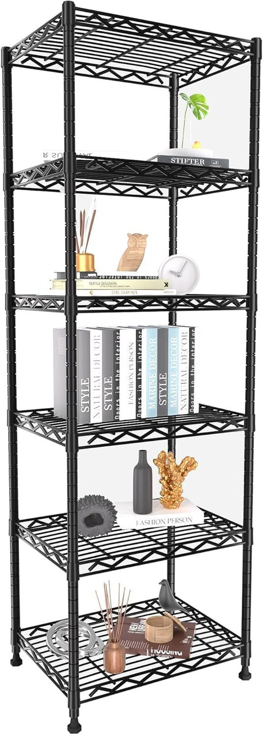 GIOTORENT 6-Tier Storage Shelves Standing Shelving Metal Units, Adjustable Height Wire Shelf Display Rack for Pantry Laundry Bathroom Kitchen 16.6\u201D x 11.8\u201D x 63\u201D, Black