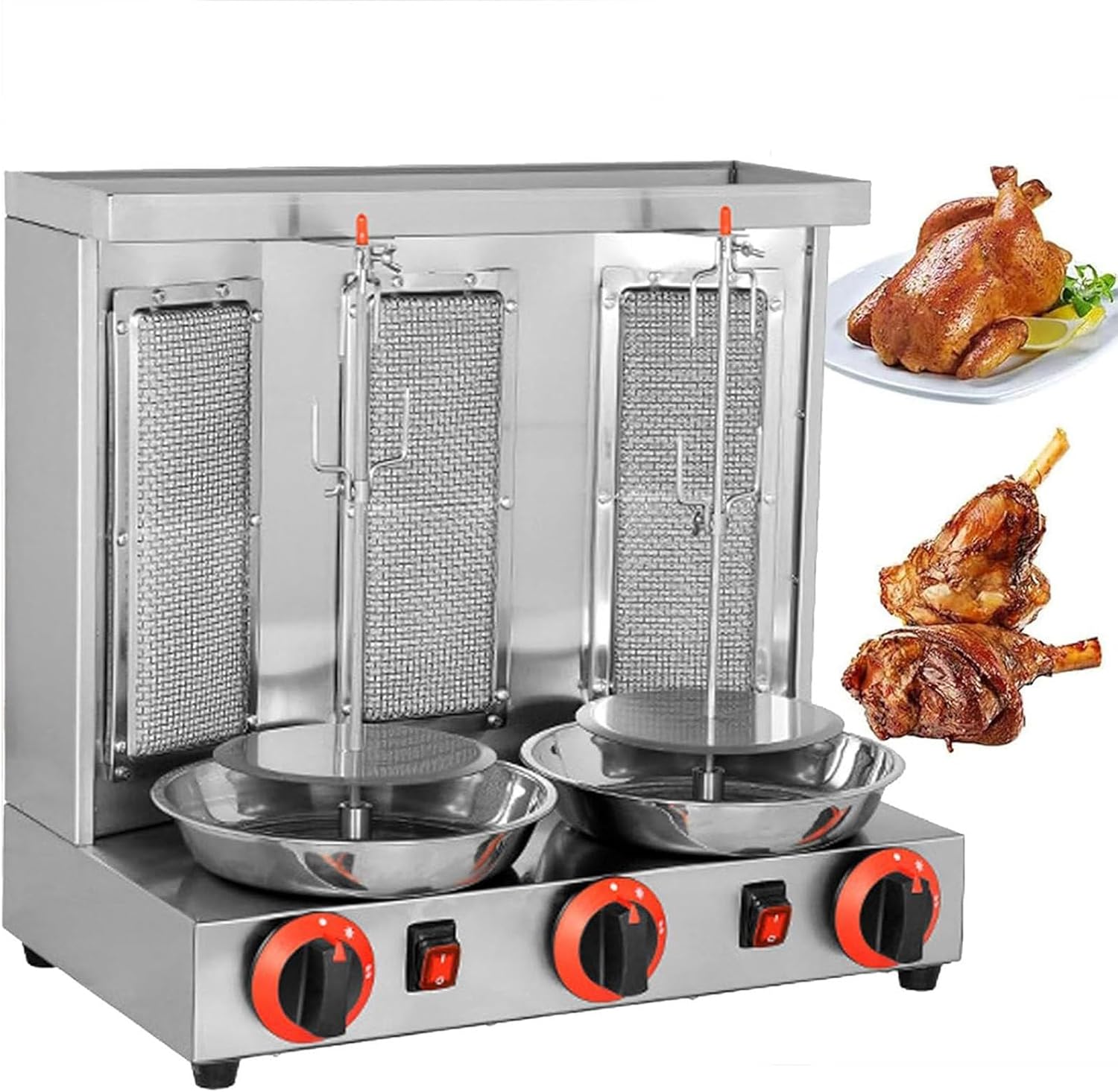 Shawarma Machine Commercial, Automatic Shawarma Machine Propane Vertical Broiler with 3 Burners, Adjustable Temperature, 360° Rotating,Black (Black)