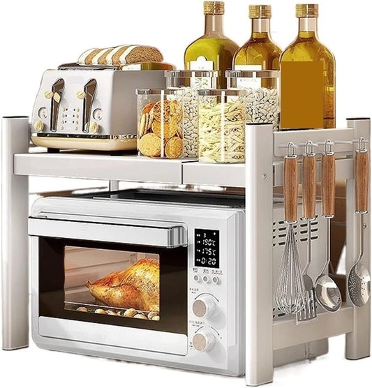 Kitchen Storage Cabinets Kitchen Microwave Storage Rack, Multifunctional Oven, Electrical Appliances, Air Fryer Rack, Double Layer Retractable Storage Rack Kitchen Shelves ( Color : Brass , Size : 57c