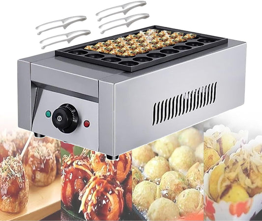 ZHJGFDRY Electric Takoyaki Maker, Commercial Takoyaki Octopus Baking Pan with 4 BBQ Tongs, Electric Octopus Meat Fish Ball Maker for Cold Drink Shops(2KW)