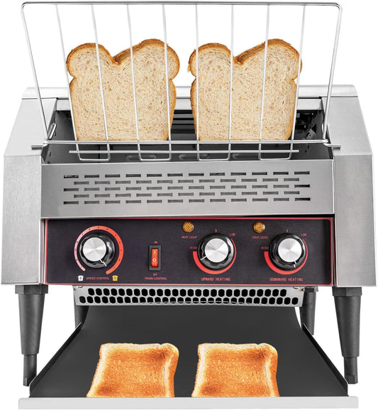 Commercial Toaster Conveyor 450 Slices/Hour, 2600W Stainless Steel Heavy Duty Commercial Toaster Conveyor for Restaurant with Three-ring Heating Tubes for Bun Bagel Bread Baked