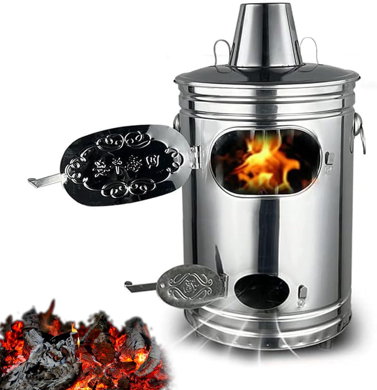 Stainless Steel Burn Barrel Incinerator with Fire Hook & Support - Outdoor Bin for Burning Yard Waste, Leaves, Garbage, and Debris(13.4x13.4x24in)