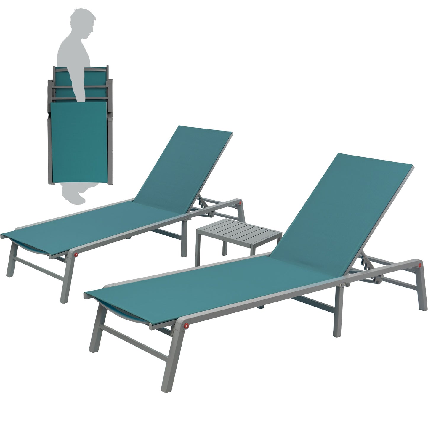 Kozyard Kathy Set of 2 Stackable Gray/Powder Coated Metal Frame Stationary Chaise Lounge Chair with Green Mesh Seat