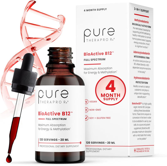 BioActive B12 Full Spectrum Vegan Methylated Vitamin B12 Sublingual Liquid Methylcobalamin, Hydroxocobalamin & Adenosylcobalamin 1,000 mcg per Drop (5 Drops = 5,000mcg \/ 4 Month Supply) 20 ml