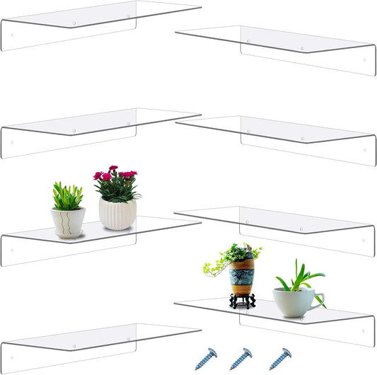 Blulu 8 Pieces Acrylic Floating Shelf, Invisible Wall Mounted Shelf for Book Photo Picture Makeup Record Display in Living Room, Bathroom, Bedroom, Kitchen, Office(Clear, 14 x 5 x 2 Inches)