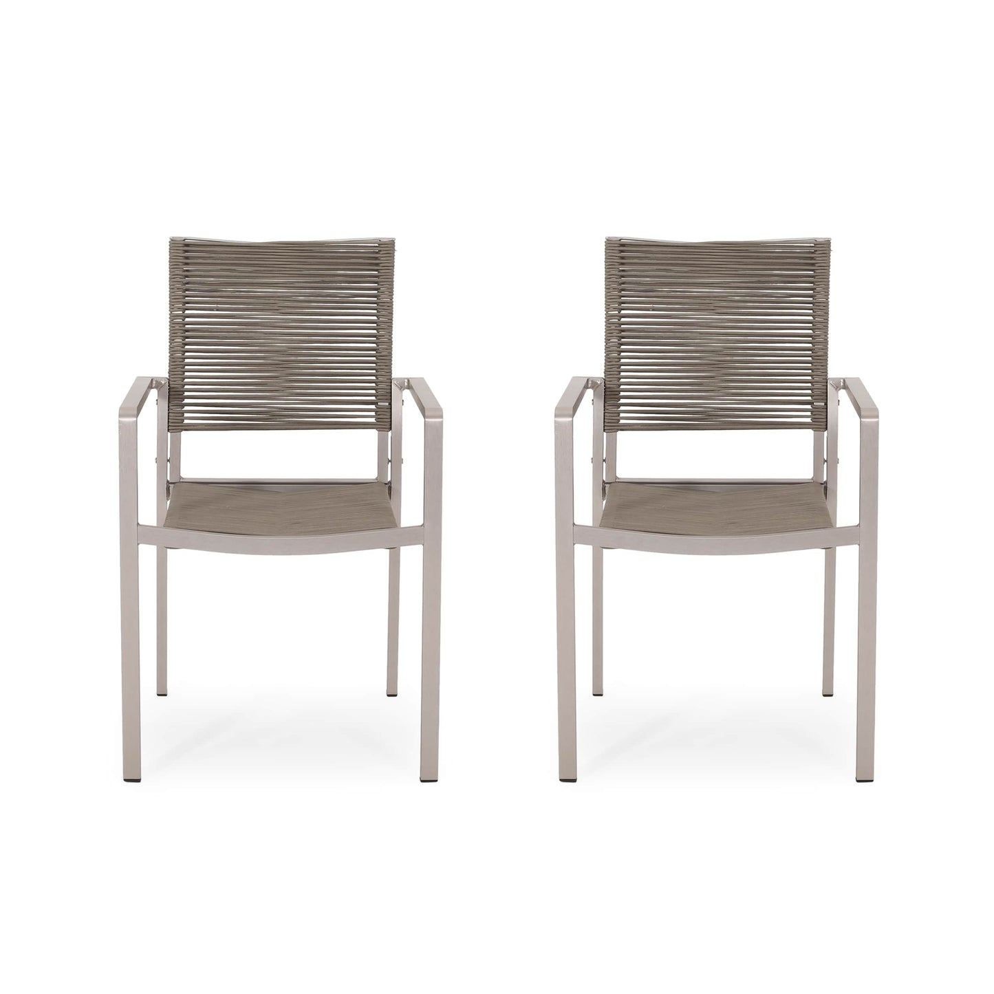 Best Selling Home Decor Crested Bay Set of 2 Silver Aluminum Frame Stationary Dining Chair with Strap Seat