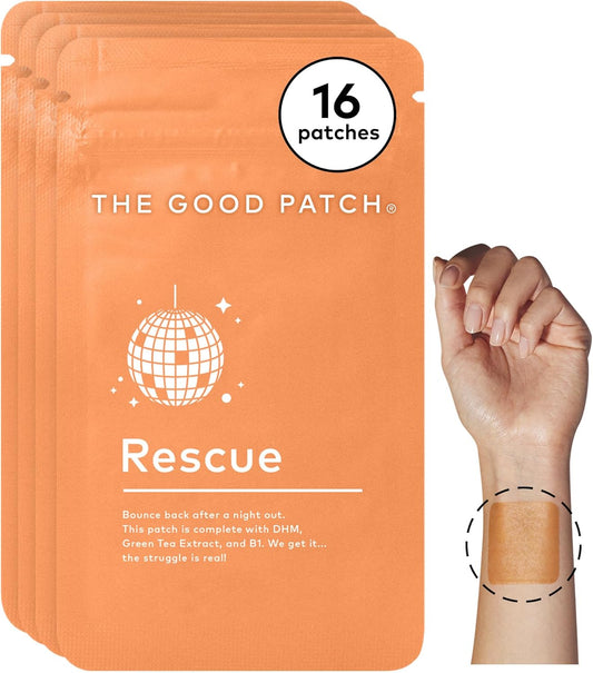 The Good Patch Rescue Recovery Patch, Natural Patch with DHM, Vitamin B1, and Green Tea, Plant-Powered Wearable Wellness, Support After a Night Out (16 Total Patches)