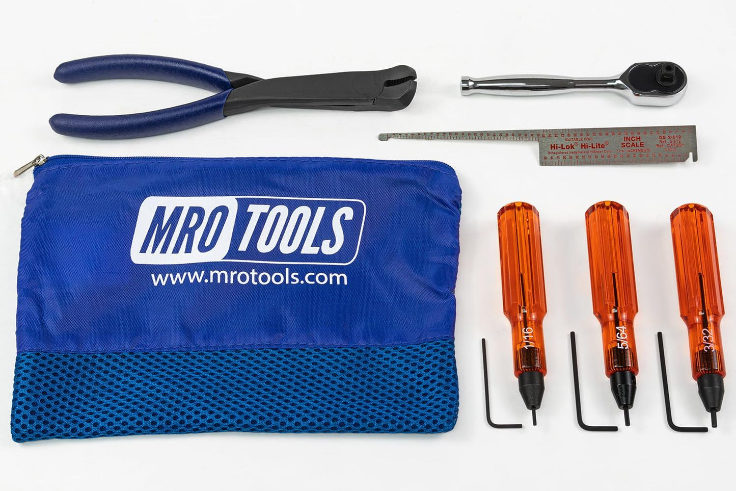 Hi-Lok Pliers + Hand Ratchet + Dipper Gauge + Handi-Hex 6PC Kit w/Mesh Carry Bag (HLK1-6)