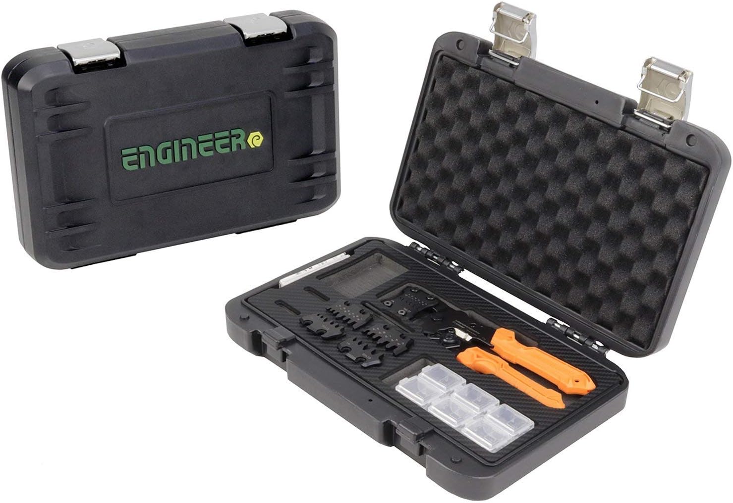ENGINEER PAD-02 Handy Crimp Tool Kit Complete Set. Made in Japan: Versatile Precision Universal Crimping Set with 3 Inter-Changeable Dies. Orange