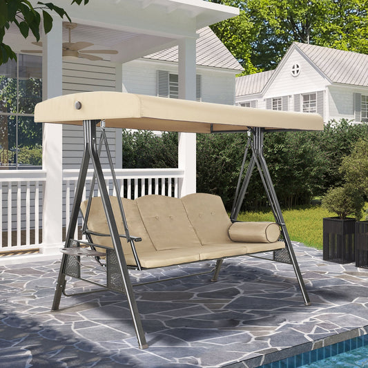 Mondawe Beige Steel 3 Person Outdoor Canopy Swing Patio Swing with Removable Mat and Convertible Canopy Swing 3 -person Beige Outdoor Swing