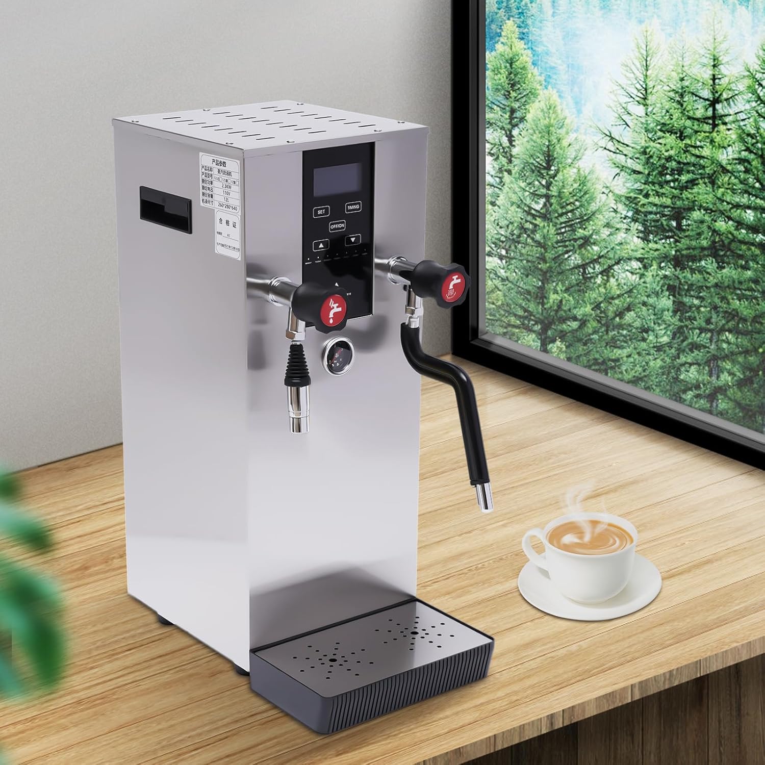 4 IN 1 Commercial Milk Frother, Milk Steamer Machine with 400 Fl Oz Capacity, 2500W Commercial Steam Milk Frother, Electric Automatic Coffee Foam Maker Frothing Machine for Coffee Bubble Tea Milk Tea