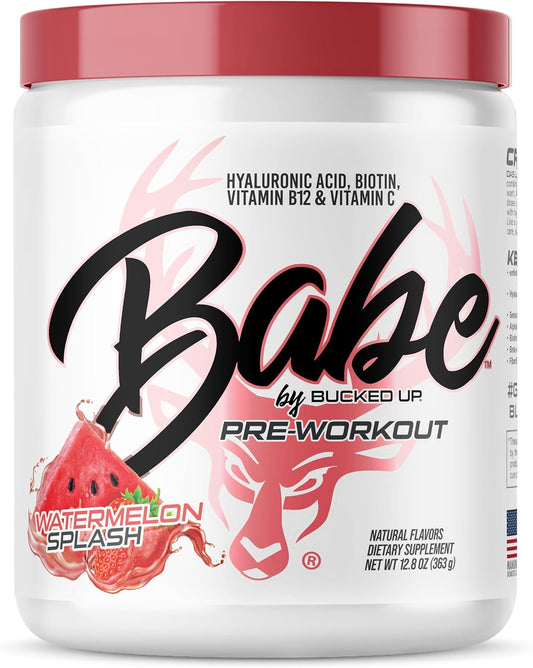 Babe Pre Workout powder for Women | Watermelon Splash | 6g Citrulline, 2g Beta-Alanine, 100mg Hyaluronic Acid, 5mg Biotin and 5 other registered trademarked ingredients | 30 servings | 12.8 OZ