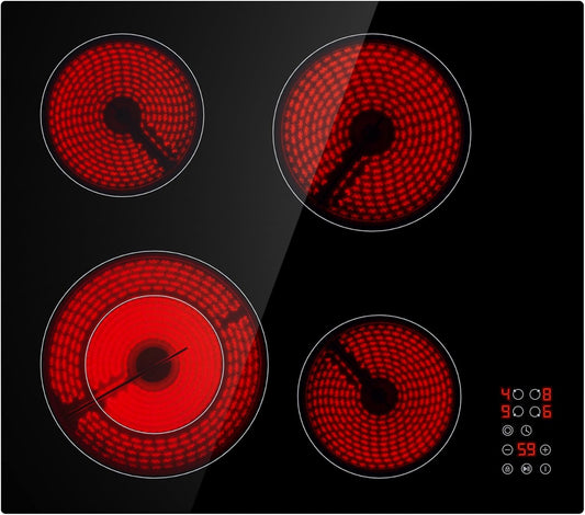 Empava 24 Inch Electric Stove Cooktop 4 Burners, Dual-Ring Zone, Timer, Child Lock, Stop & Go, Built-in Design, 208~240V Hard Wired (No Plug)