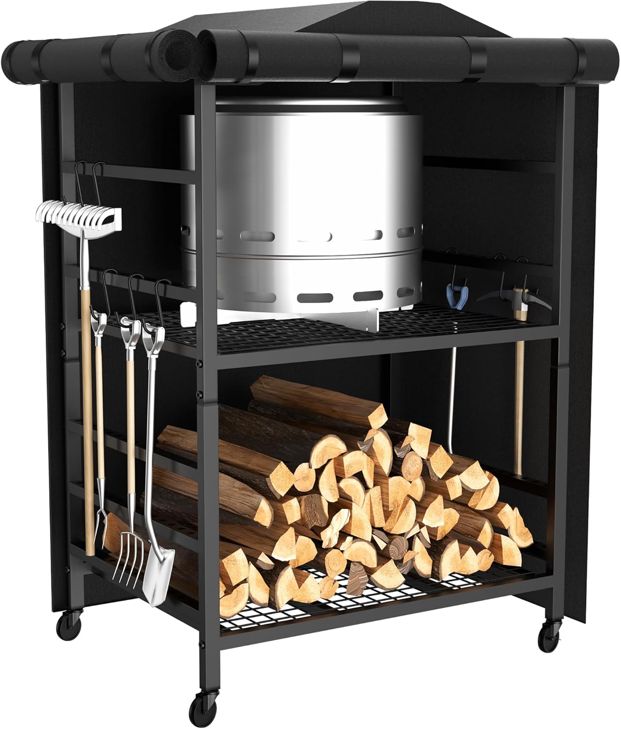 Firewood Storage,Outdoor Firewood Rack with Cover,Adjustable Storage Racks with Waterproof Cover for Patio Logs and Fire Pit Accessories