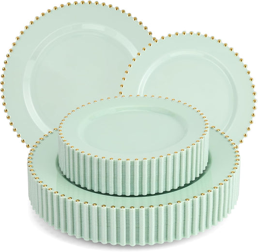 EI 60pcs Green Plastic Plates with Gold Rim,Disposable Plastic Plates Heavy Duty for Party,Sage Green and Gold Dessert\/Dinner Plate for Birthday,Afternoon Tea