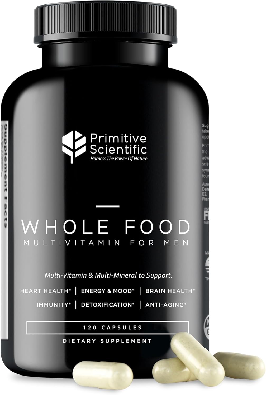 Primitive Scientific Whole Food Natural Multivitamin and Mineral Capsules for Men - All-Day Energy, Inner Zen, and Stronger You (120 Capsules)