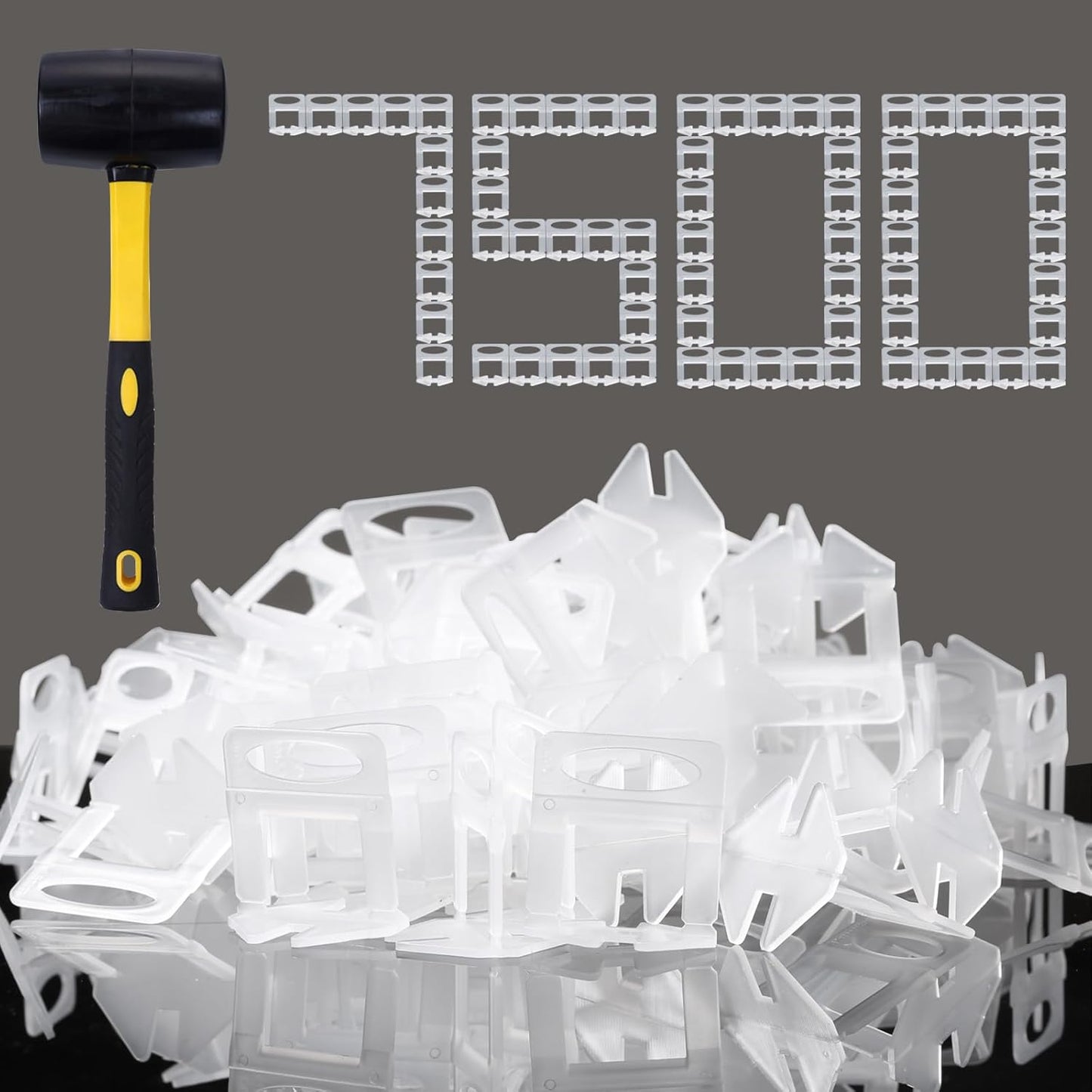 Tile Leveling System 1\/16 Inch Spacers Tile Leveler Clips 7500 Pcs and 16 oz Rubber Mallet Hammer .Tile Tools Set for Professional Ceramic and Stone Installation