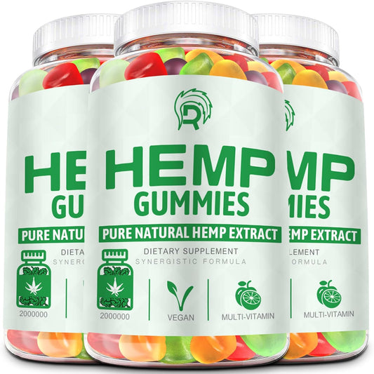 Hemp Gummies (3 Pack) for Sleep, Pain, Anxiety - High Potency Extra Strength Hemp Oil Gummies - 100% Natural Organic Bear Candy Hеmp Supplement Gummy for Adults