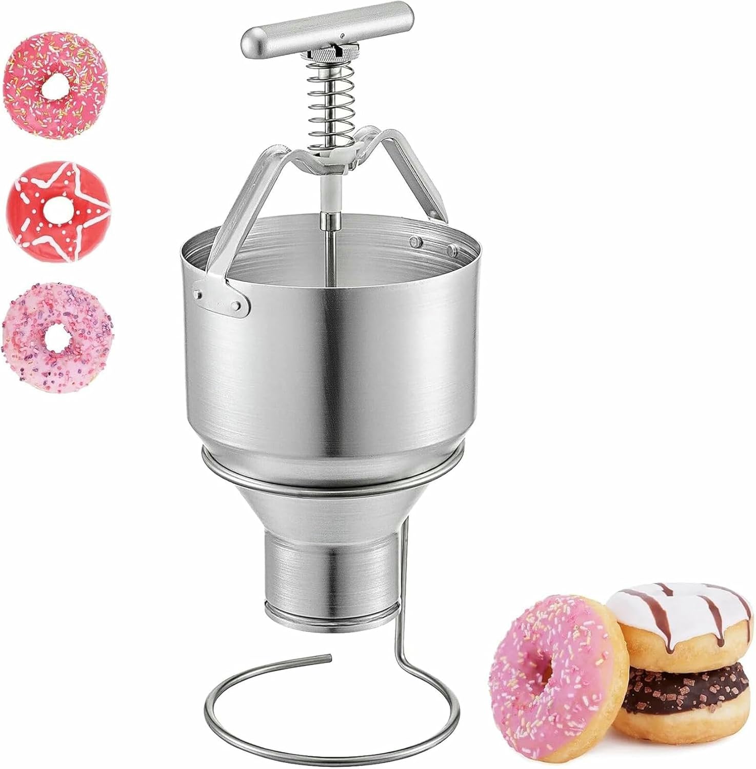 3L Manual Donut Depositor, Mini Stainless Steel Donut Batter Dispenser, 6 Thicknesses Adjustment, Donut Dropper Hopper with Stand, Donut Maker Machine for Home and Commercial Use