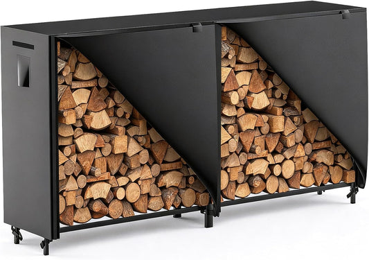 organizelink 8ft Firewood Rack Outdoor with Cover, Heavy Duty Square Metal Wood Storage Log Holder Stacker, Indoor\/Outdoor Use