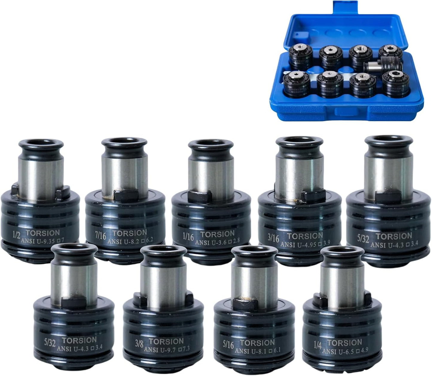 WTTTOOLS US Stock GT12 ANSI Collets-1\/8", 5\/32", 3\/16", 7\/32", 1\/4", 5\/16", 3\/8", 7\/16", 1\/2" Tap Torque Collet 9PCS fits M16R Electric Tapping Machine