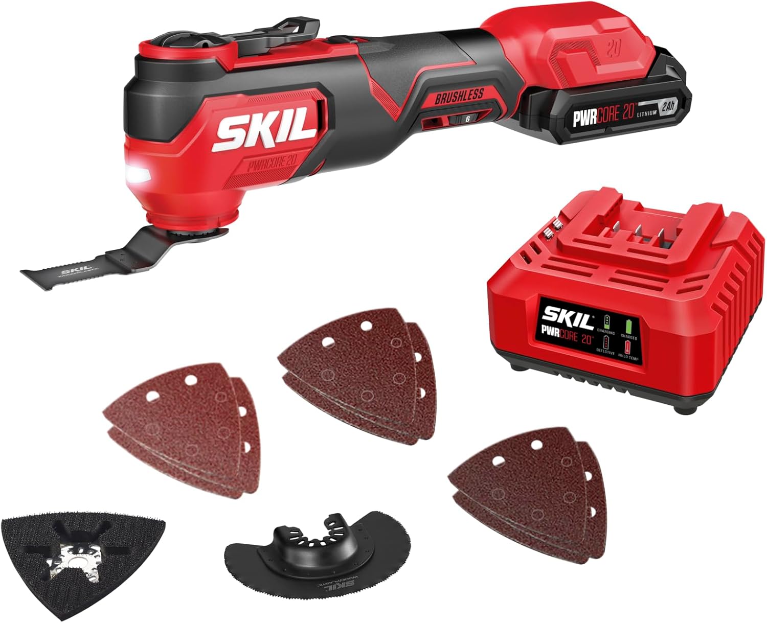 SKIL PWRCORE 20V Brushless Oscillating Multi-Tool Kit Including 2.0Ah Battery and Charger-OS5920B-10