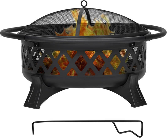 Wood Burning Fire Pit with Lid & Poker 36-Inch Heavy Duty Cold-Rolled Steel Outdoor Firepit for Patio, Backyard, Picnic, Camping, Includes Spark Screen & Carry Handle