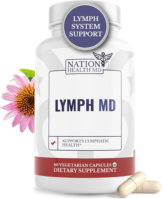 NATION HEALTH MD Lymph MD - Lymphatic System Supplement with 9 Botanicals - Dandelion, Burdock, Echinacea, Lemon & More - Supplements for Men and Women - 60 Capsules