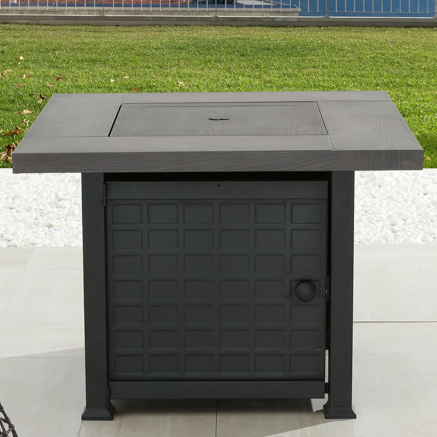 Patio Fire Pit Table Metal 33.9" Outdoor Square Dining Table with Galvanized Steel Frame