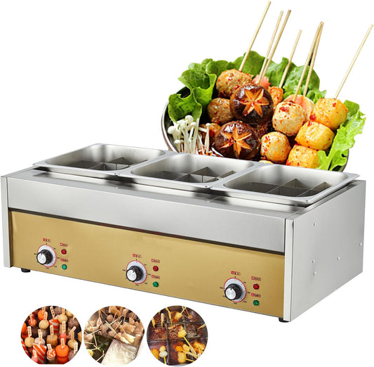 Stainless Steel 27-Compartment Oden Cooker, Triple Cylinder, 110V 3.6KW, 16A Plug, 32.67x16.93x10.24inch, Commercial & Home Use, Japanese Fish Cake Soup Warmer, Food Warmer