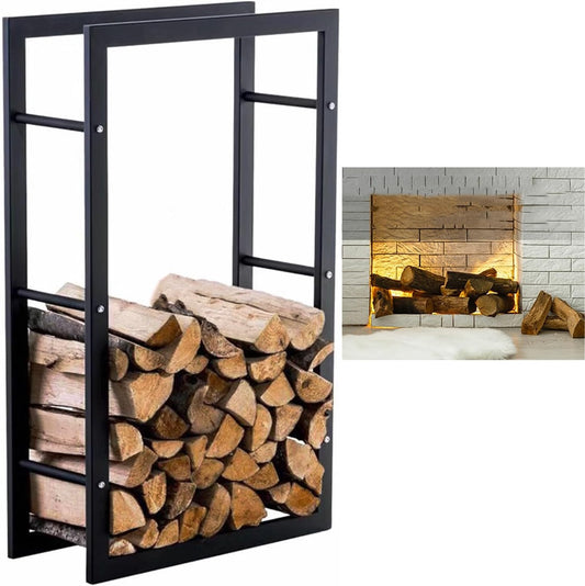 Black Wrought Iron Firewood Rack for Indoor Outdoor Fireplace Heavy Duty Log Holder Timber Storage Organization Rack