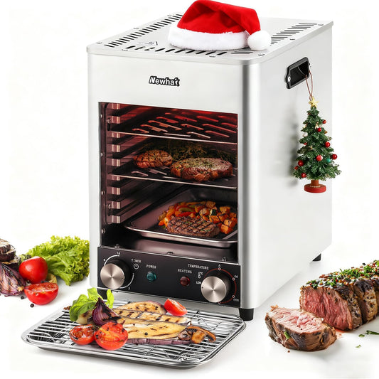 Newhai Electric Steak Broiler 1700W Indoor Commercial Steak Grill Automatic Steak Broiler for Carnivores Time Temperature Adjustable for Beef Chicken Vegetables 110V US