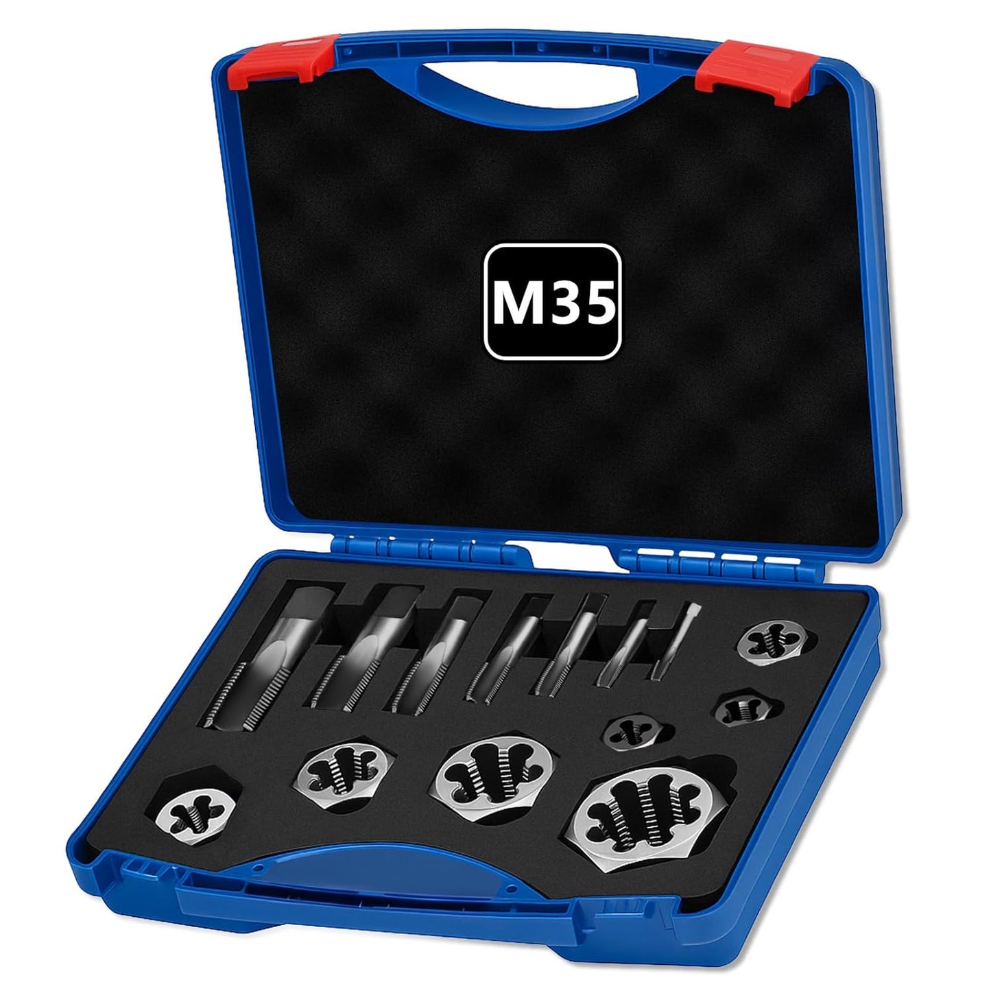 NPT Tap and Die Set, 14 Pcs 1/8" to 1" Pipe Threading Cutting Tool Rethreading High-Speed Steel Taper Taps and Carbon Steel Hex Dies with Storage Case for Thread Repair and Cutting