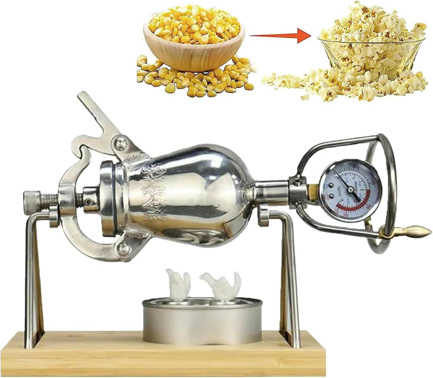 Traditional Popcorn Maker, 304 Stainless Steel Mini Popcorn Pot, Hand Popcorn Machine, Small Popcorn Cannon for Family Gathering Party Fun