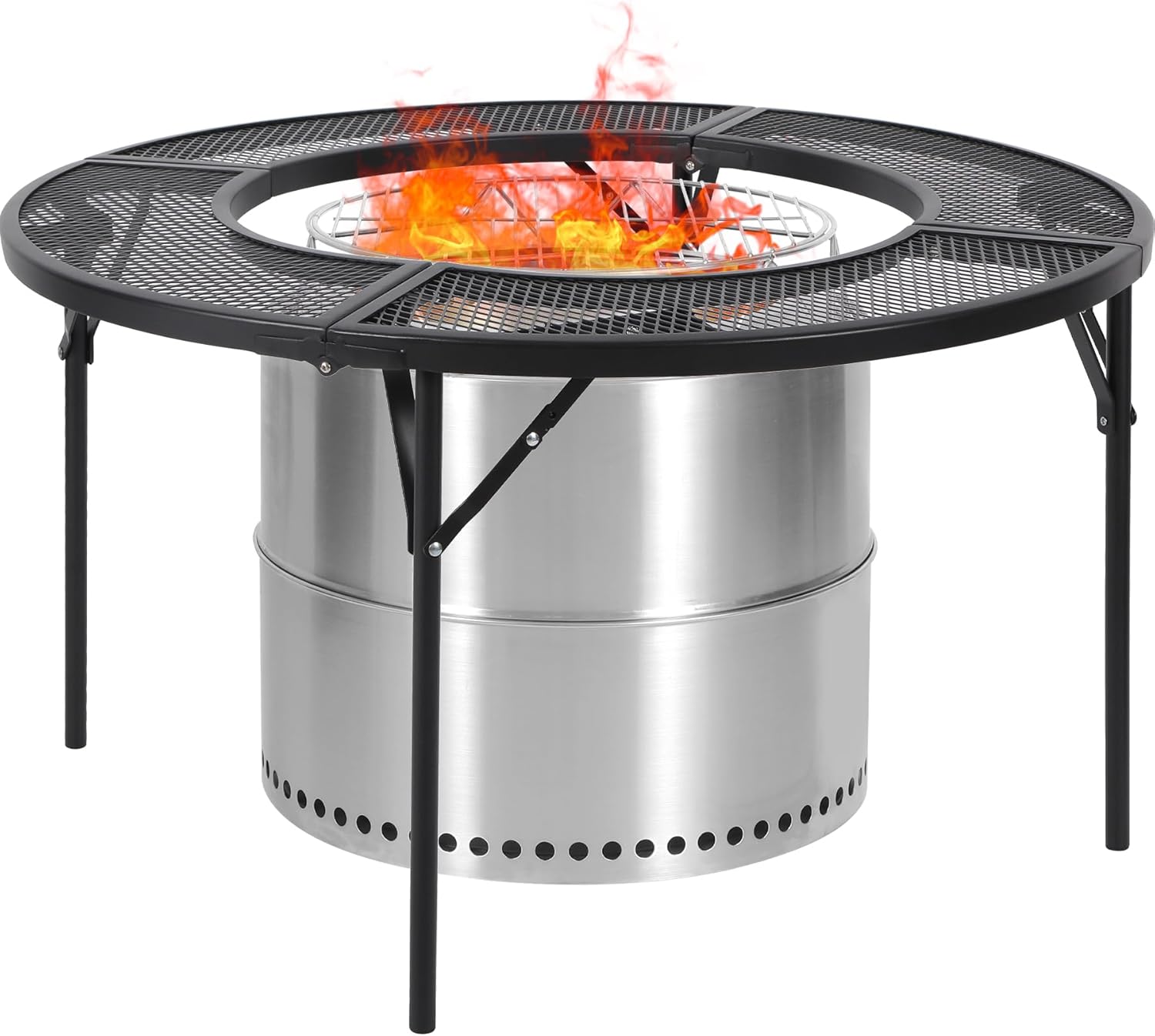 REDCAMP 36 Inch Fire Pit Surround Tabletop for Solo Stove Bonfire\/Ranger, Foldable Round Fire Pit Table-Surround Ventilated Tabletop and Foldable Legs Design to Install and Portable for Yard, Patio
