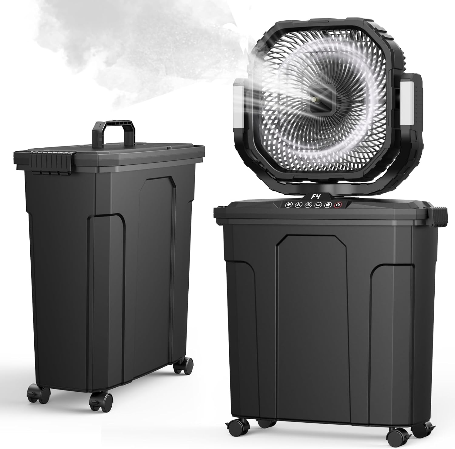 Ausic 12" 20L Portable Misting Fan, 30000mAh Fast Rechargeable Battery Water Cooling Fan, Oscillating Outdoor Fans with Adapter, LED Light, Timer, Caster, for Patios\/Camping\/Beach Summer Essentials