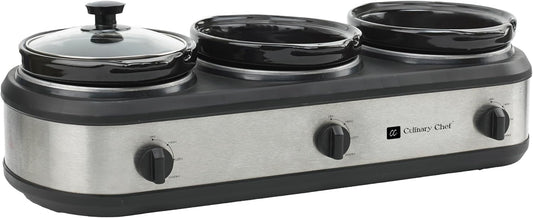 Triple Slow Cooker, Buffet Server 3 Pot, Food Warmer - Stainless