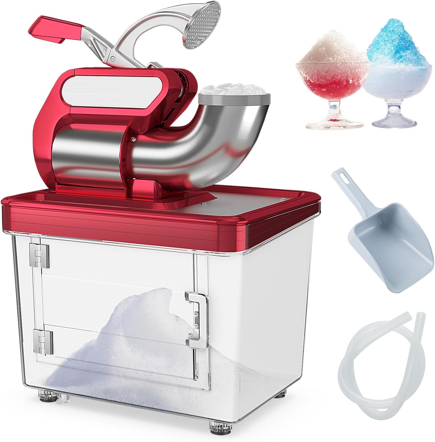 SIMOE Commercial Shaved Ice Machine 661Lbs\/H, 300W Snow Cone Machine w\/Dual Blades & Safety On\/Off Switch, ETL Approved, Electric Ice Crusher for Home,Party, Restaurant, Bar (Red)