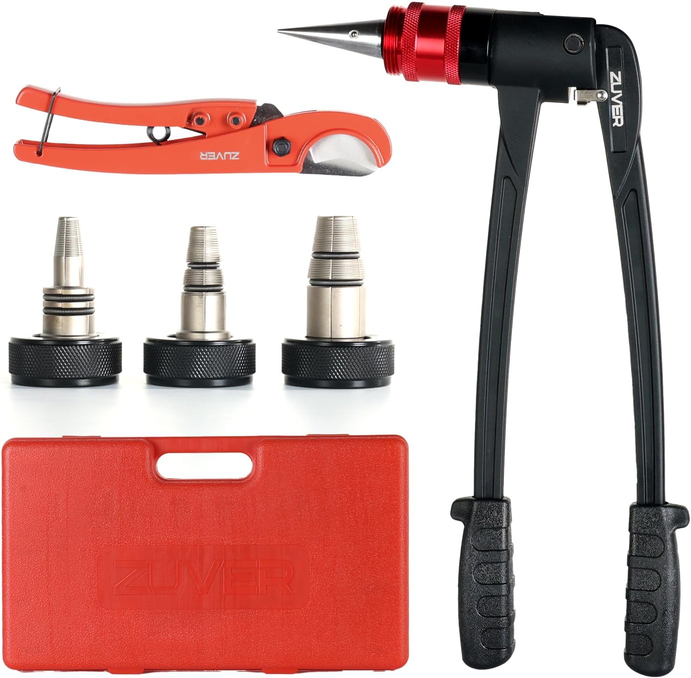 ZUVER PEX-A Expander Tool Kit with 3 Self-Rotary Matte Nickel Plated Expansion Heads (1\/2", 3\/4", 1") \u2013 Includes PEX Cutter, Meets ASTM F1960 Standard, for Plumbing, HVAC, and PEX Fittings