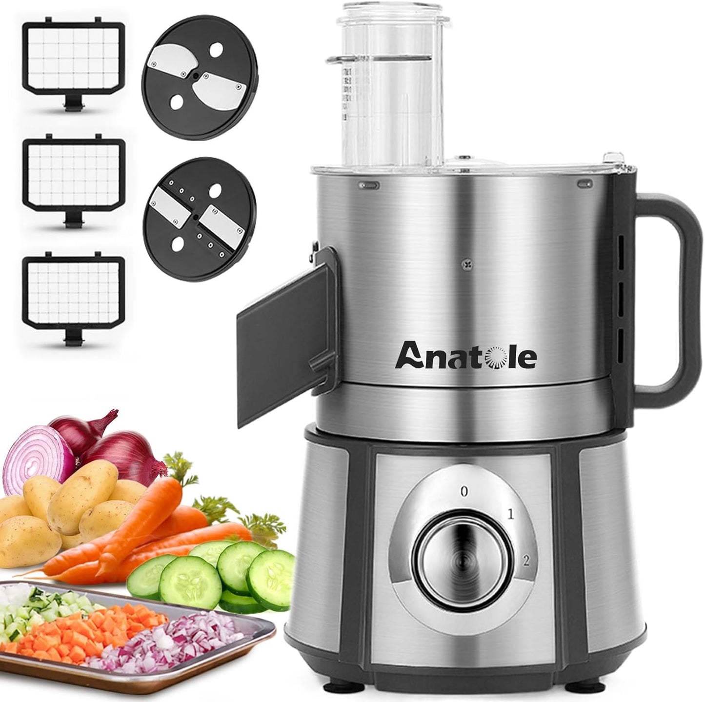 Anatole Electric Vegetable Dicer Slicer Shredder 5 in 1 Commercial Food Processor 16-Cup 300W Stainless Steel Veggie Chopper Heavy Duty with 5 Blades Auto Discharge for Potato Onion Carrot