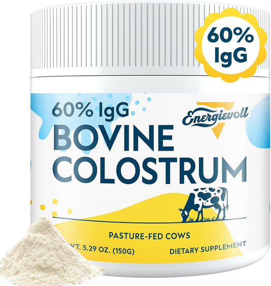 Energievoll Bovine Colostrum Supplement Powder - 60% IgG 3000 mg for Gut, Hair Growth, Beauty, and Immune, Easy to Mix, Unflavored (50 Servings)