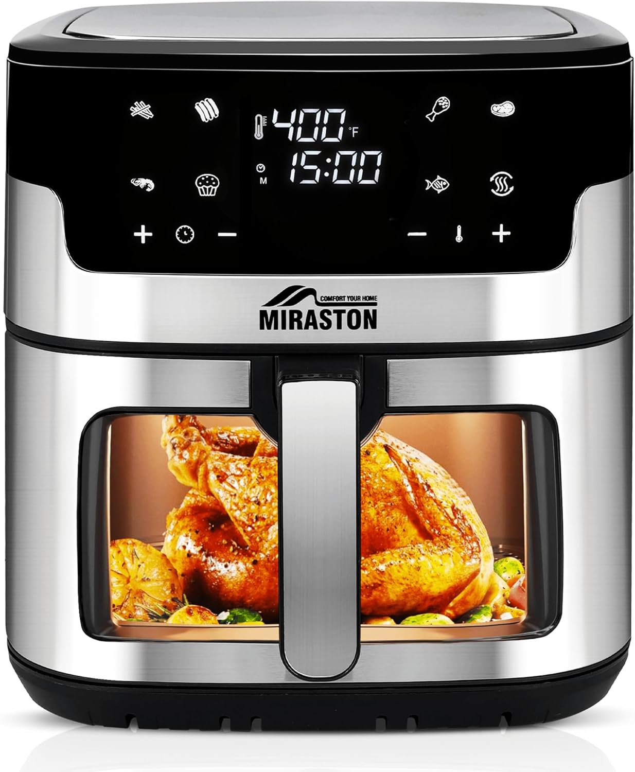 MIRASTON 8.5QT Air Fryer, Family Size Digital Air Fryers, Nonstick Square Basket, Smart Touchscreen with 8-Preset, Air Frying, Reheat Leftovers, Party Food, Fast Cooking, Dishwasher-Safe, for Kitchen