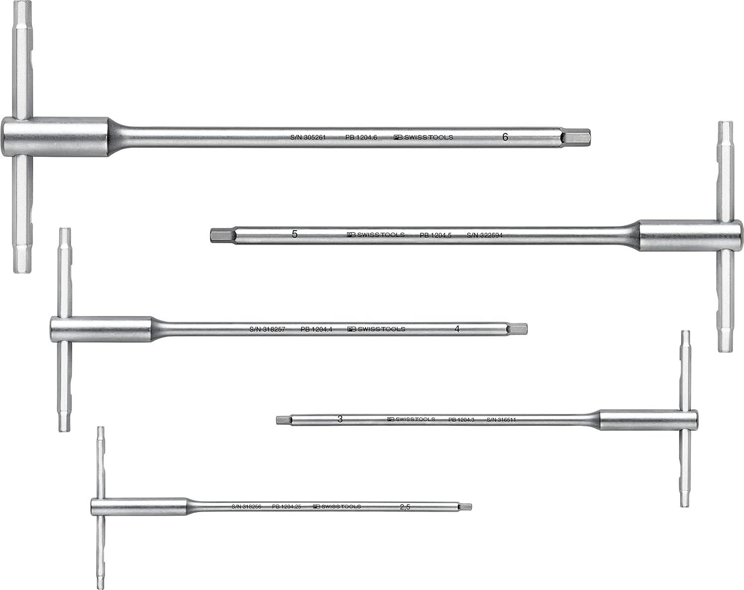 PB SWISS TOOLS T-Handle Allen Wrench Set with Sliding Cross-Handle PB 1204.Set 6 | 100% Swiss Made | Hexagon Screwdriver Set 2.5/3/4/5/6 mm for Screwdriving Work in Industry and Handcraft