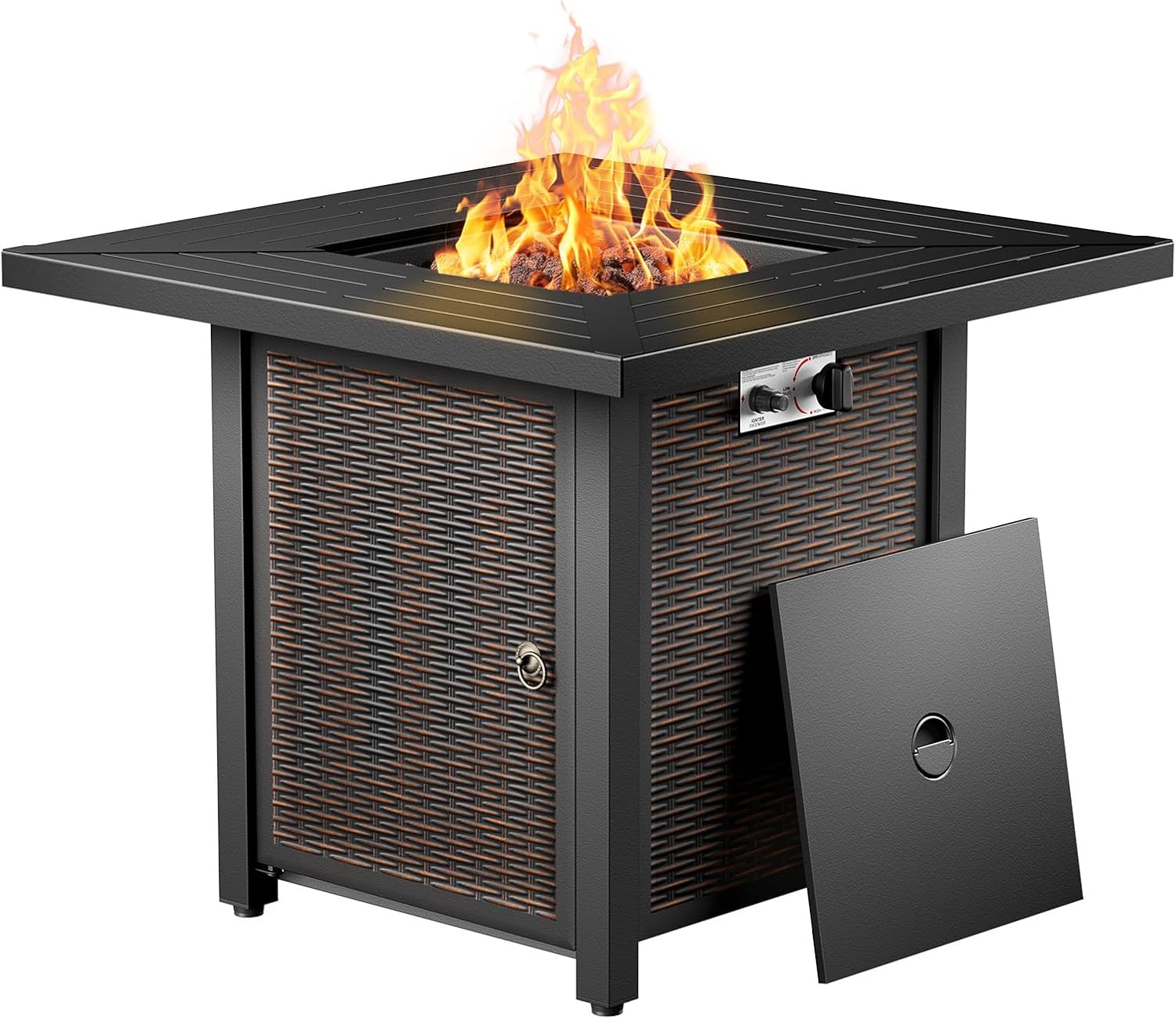 moosprr 30 Inch Fire Pit Table, Propane Gas Fire Pit Table with 50,000 BTU, Outdoor Patio Firepit Table with Cover Plate, Square Fire Table for Patio, Deck, Backyard